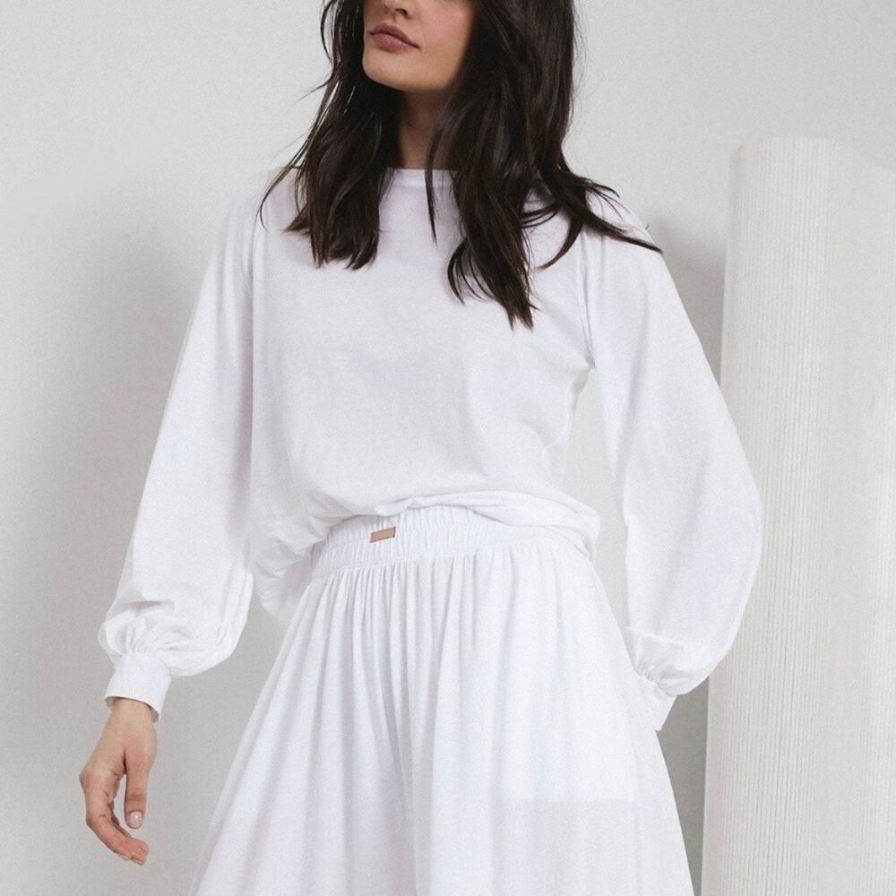 Lunya Organic Pima Long Blouson Sleeve Tee in white WOMENS SMALL - Picture 10 of 10